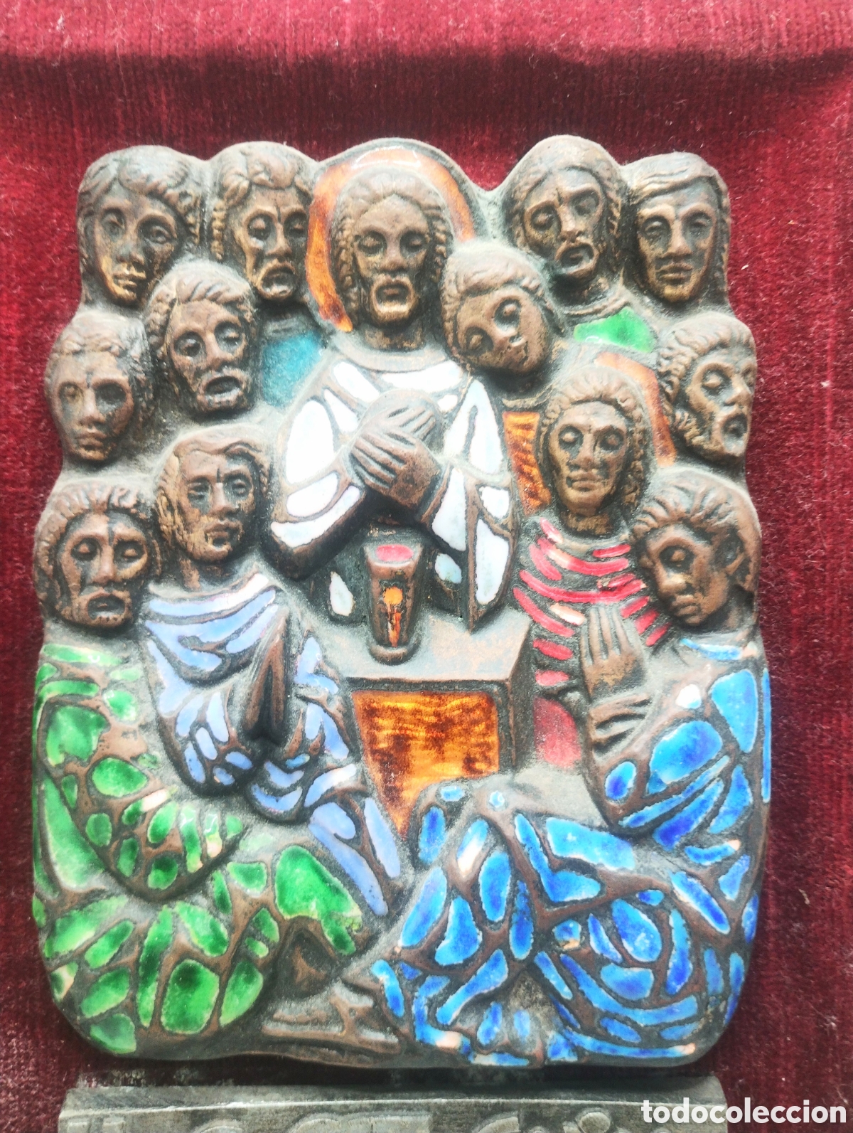 Antig&uuml;edades: Plaf&oacute;n en bronce Santa Cena, con esmaltes - Foto 2