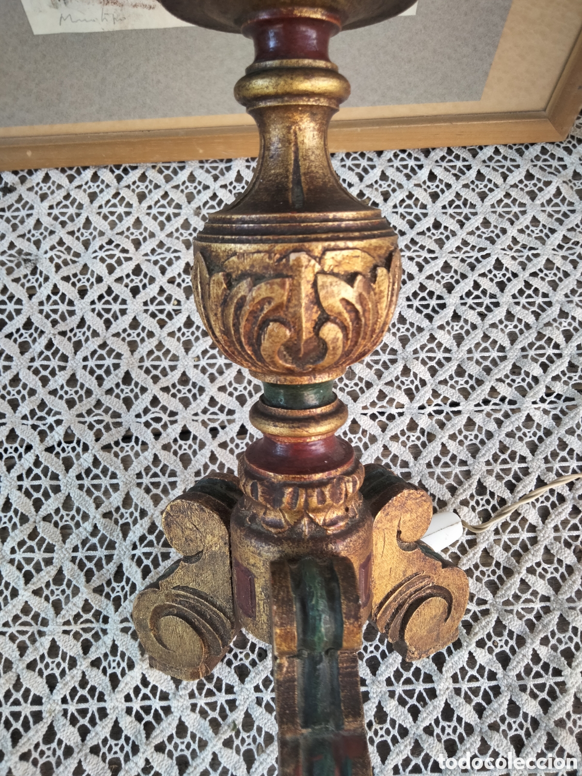 Antig&uuml;edades: Elegante candelero de madera policromada estilo barroco ideal lampara capillas o palacetes a&ntilde;os 50s