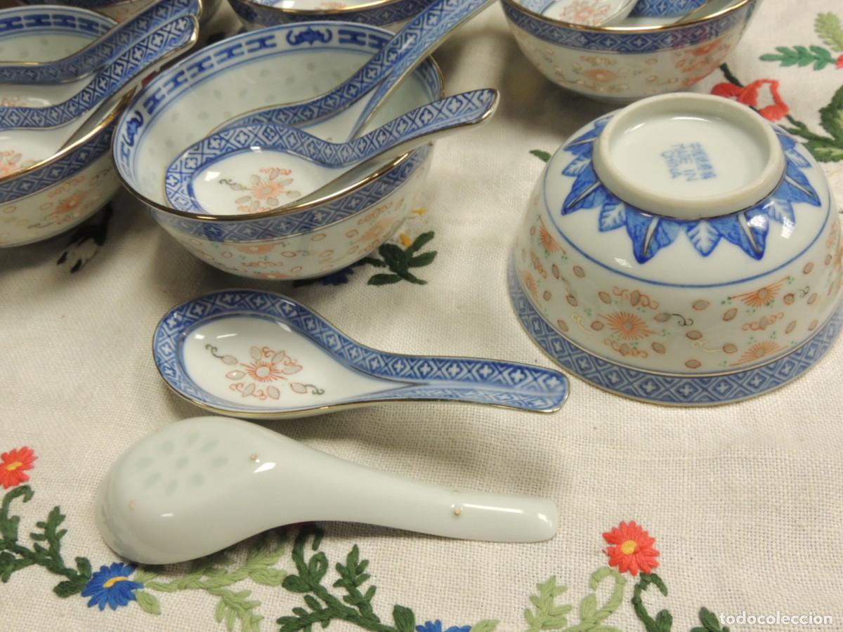 Antig&uuml;edades: SERVICIO DE SEIS BOLES DE PORCELANA CHINA GRANO DE ARROZ, CON DOCE CUCHARAS A JUEGO,BELLAS