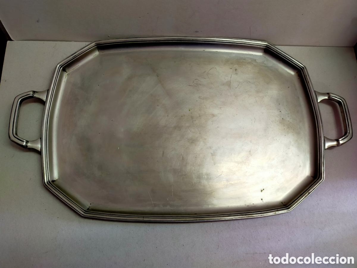 Antig&uuml;edades: BANDEJA DE METAL PLATEADO, RECTANGULAR, 2 ASAS. - Foto 8