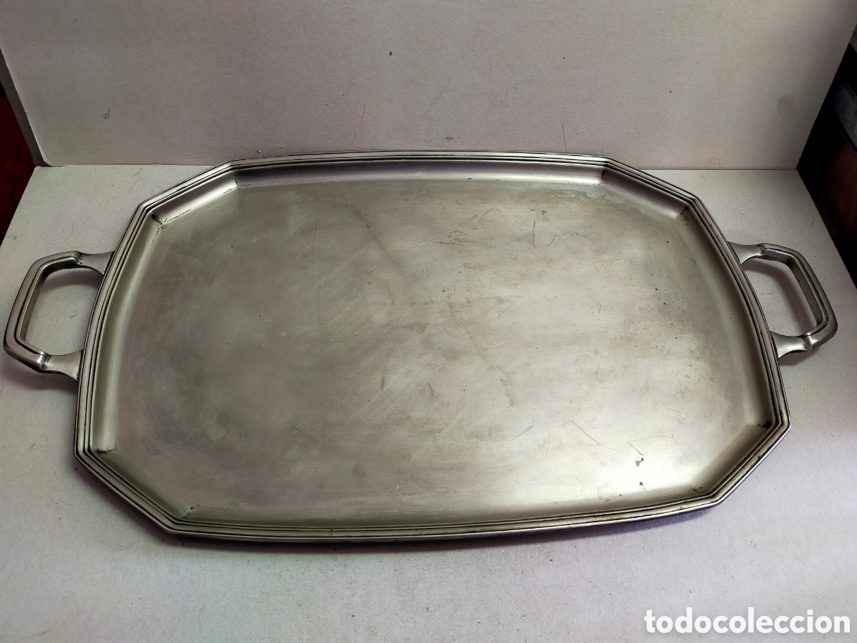 Antig&uuml;edades: BANDEJA DE METAL PLATEADO, RECTANGULAR, 2 ASAS. - Foto 1