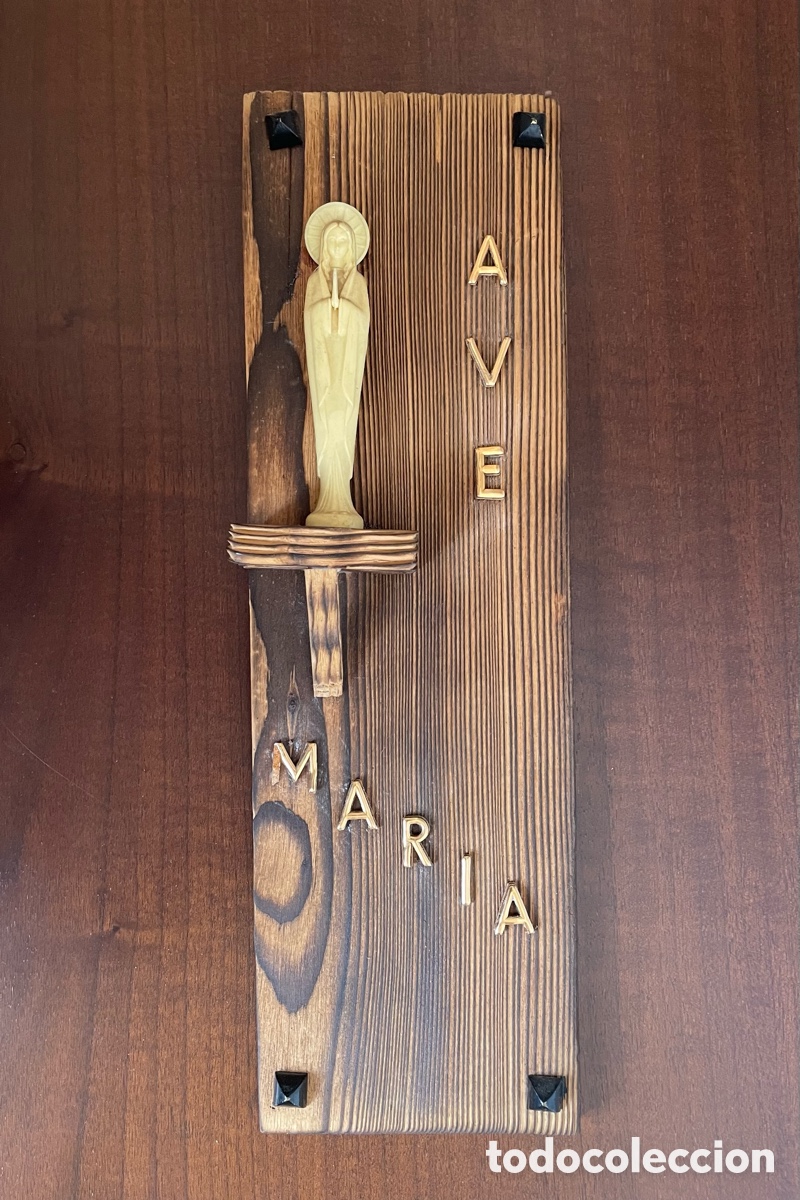 Antig&uuml;edades: Placa Ave Mar&iacute;a de madera - Foto 1