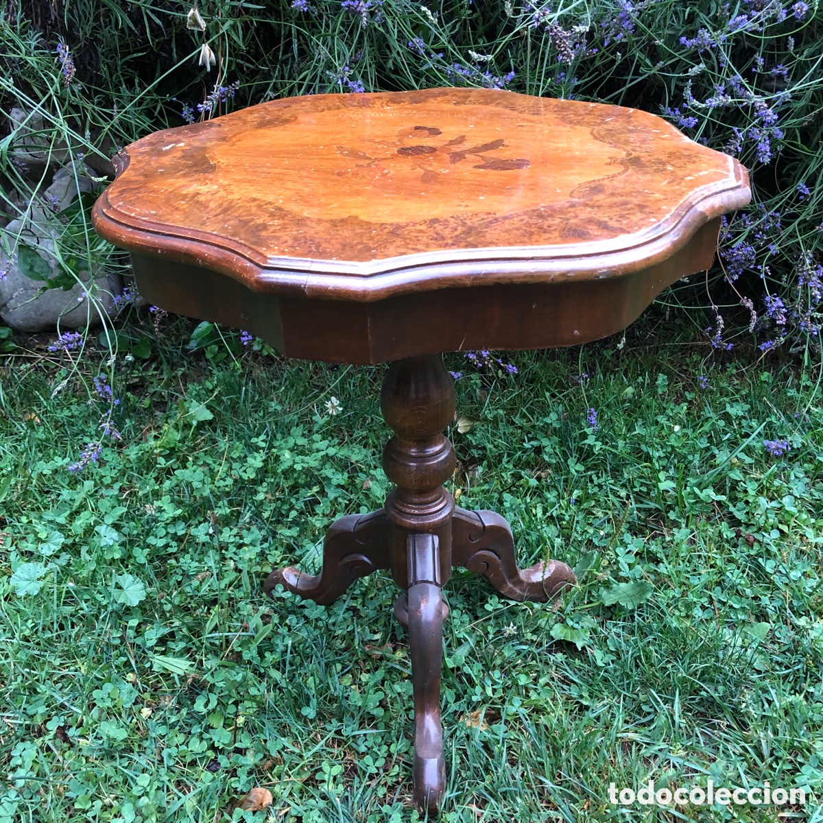 Antig&uuml;edades: MESA AUXILIAR CON MARQUETER&Iacute;A - Foto 2