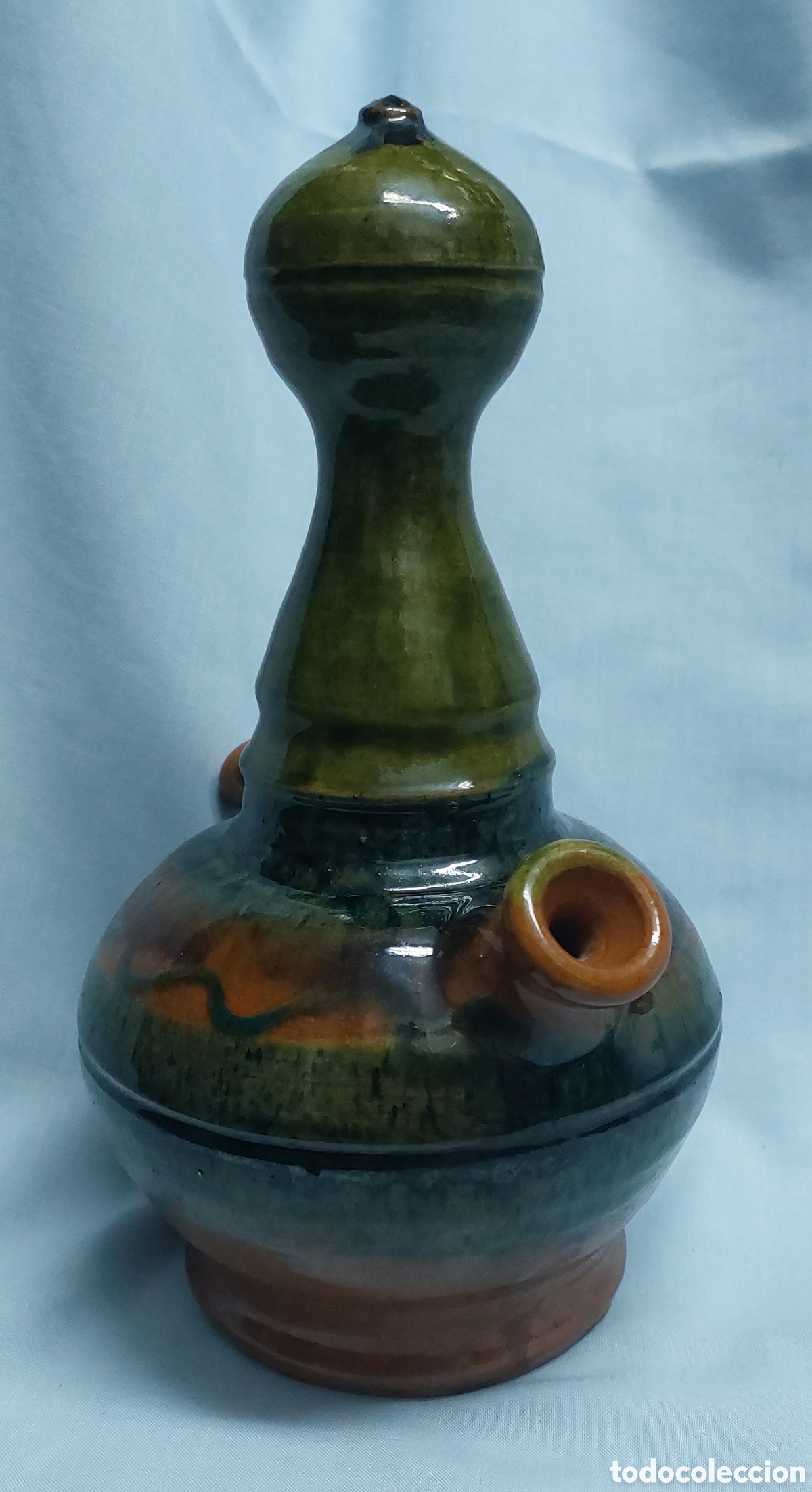 Antig&uuml;edades: BOTIJO ESMALTADO VERDE Y NARANJA - Foto 4