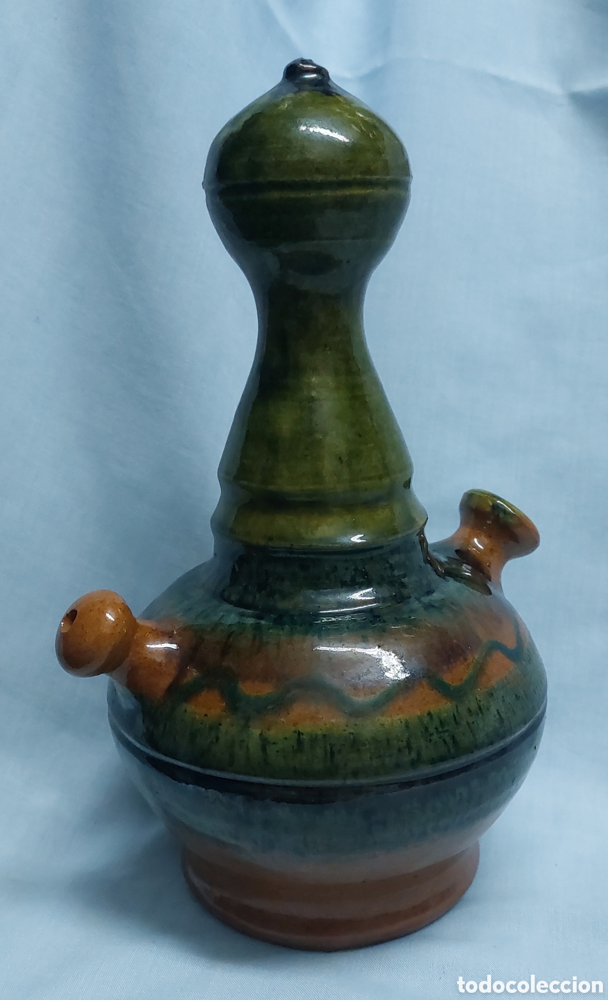Antig&uuml;edades: BOTIJO ESMALTADO VERDE Y NARANJA - Foto 1