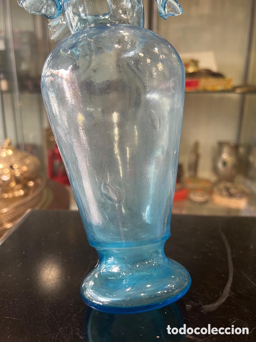 Antig&uuml;edades: Bonito florero cristal azul - Foto 6