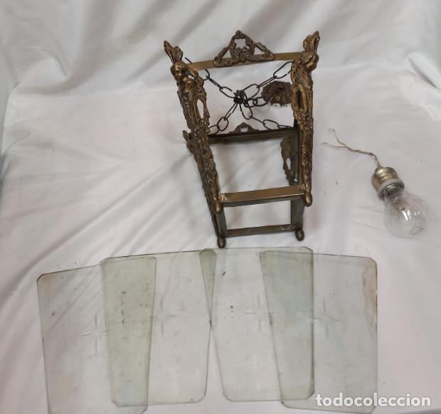Antig&uuml;edades: ANTIGUO FAROL O LAMPARA DE BRONCE CON QUERUBINES - Foto 1