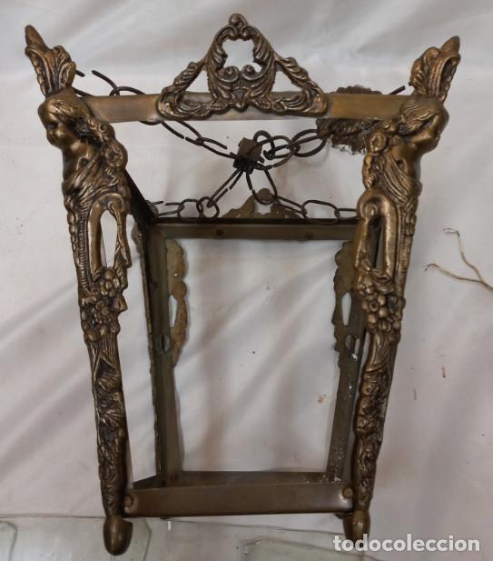 Antig&uuml;edades: ANTIGUO FAROL O LAMPARA DE BRONCE CON QUERUBINES - Foto 2