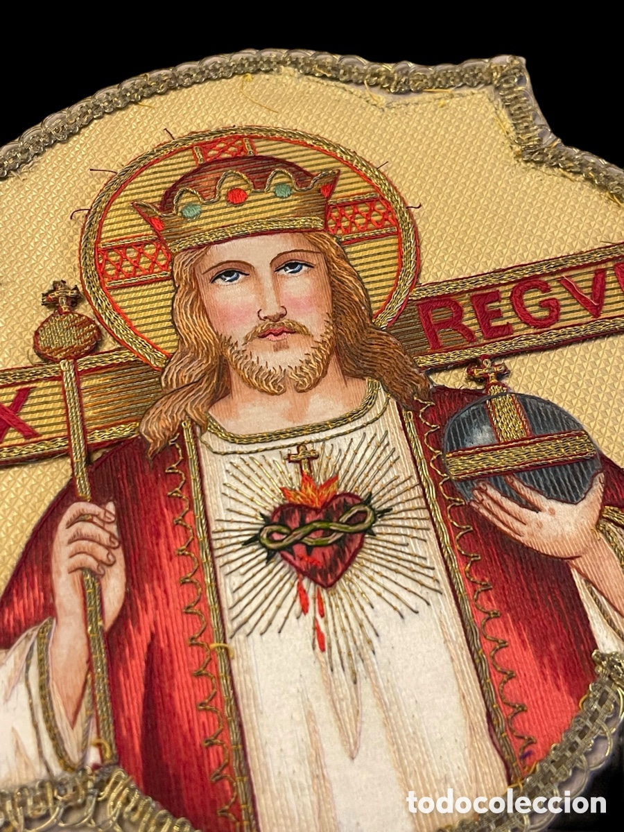 Antig&uuml;edades: Aplique bordado Coraz&oacute;n Jes&uacute;s - Foto 2