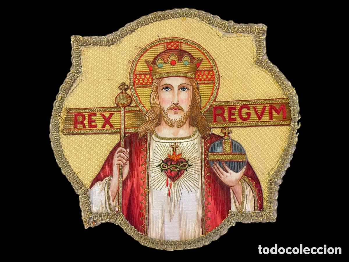 Antig&uuml;edades: Aplique bordado Coraz&oacute;n Jes&uacute;s - Foto 1