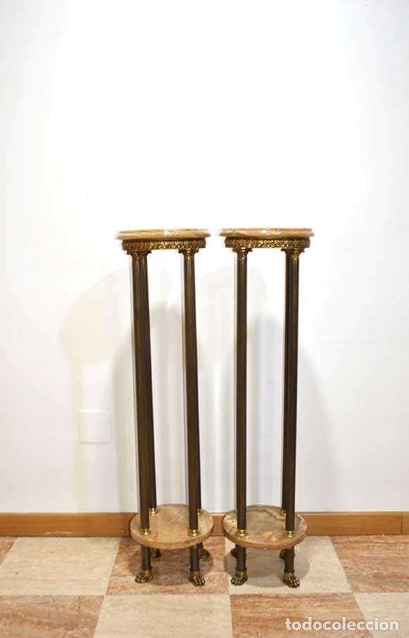 Antig&uuml;edades: PAREJA DE PEDESTALES M&Aacute;RMOL Y BRONCE - Foto 2