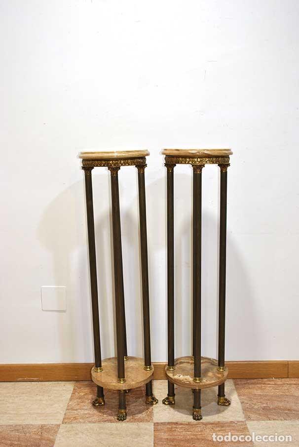Antig&uuml;edades: PAREJA DE PEDESTALES M&Aacute;RMOL Y BRONCE - Foto 3