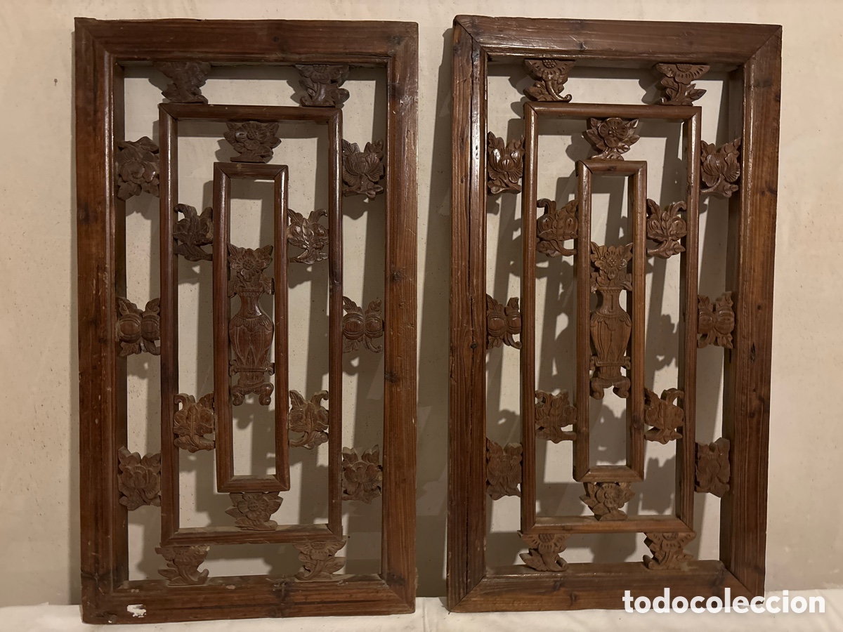 Antig&uuml;edades: Pareja de ventanas en madera tallada. - Foto 6