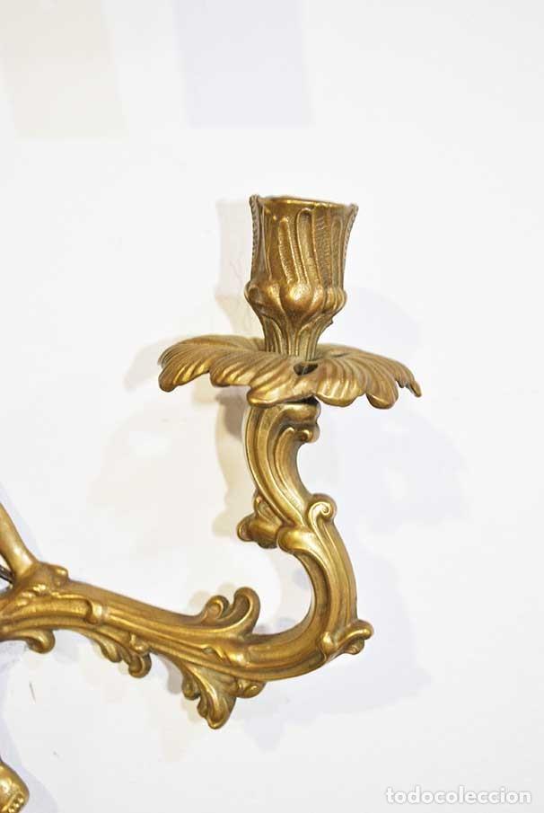 Antig&uuml;edades: PAREJA DE APLIQUES ANGELITOS DE BRONCE - Foto 3