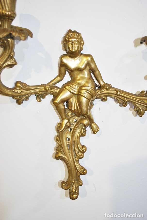 Antig&uuml;edades: PAREJA DE APLIQUES ANGELITOS DE BRONCE - Foto 4