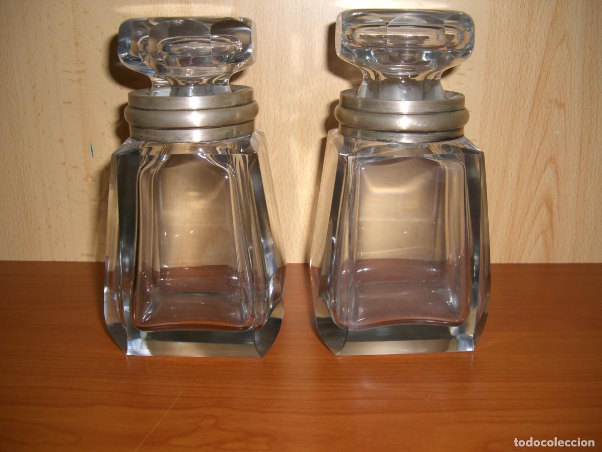 Antig&uuml;edades: PAREJA DE LICORERAS DE CRISTAL Y PLATA - Foto 2