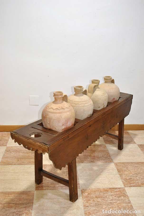Antig&uuml;edades: C&Aacute;NTARA DE MADERA CON C&Aacute;NTAROS DE BARRO - Foto 5