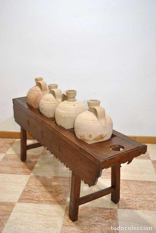 Antig&uuml;edades: C&Aacute;NTARA DE MADERA CON C&Aacute;NTAROS DE BARRO - Foto 6