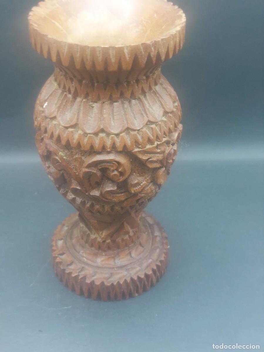 Antig&uuml;edades: JARRON VINTAGE DE MADERA TALLADO A MANO - Foto 2