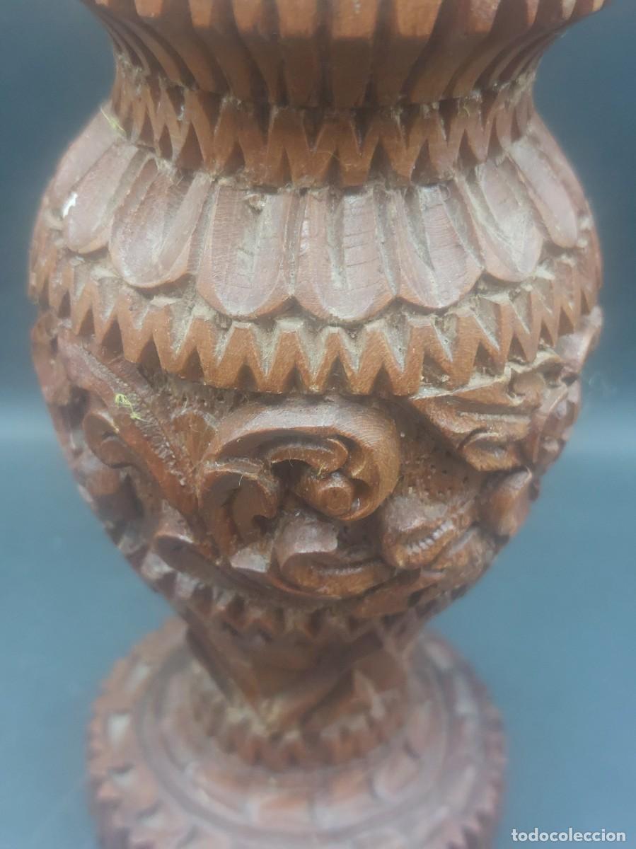 Antig&uuml;edades: JARRON VINTAGE DE MADERA TALLADO A MANO - Foto 3