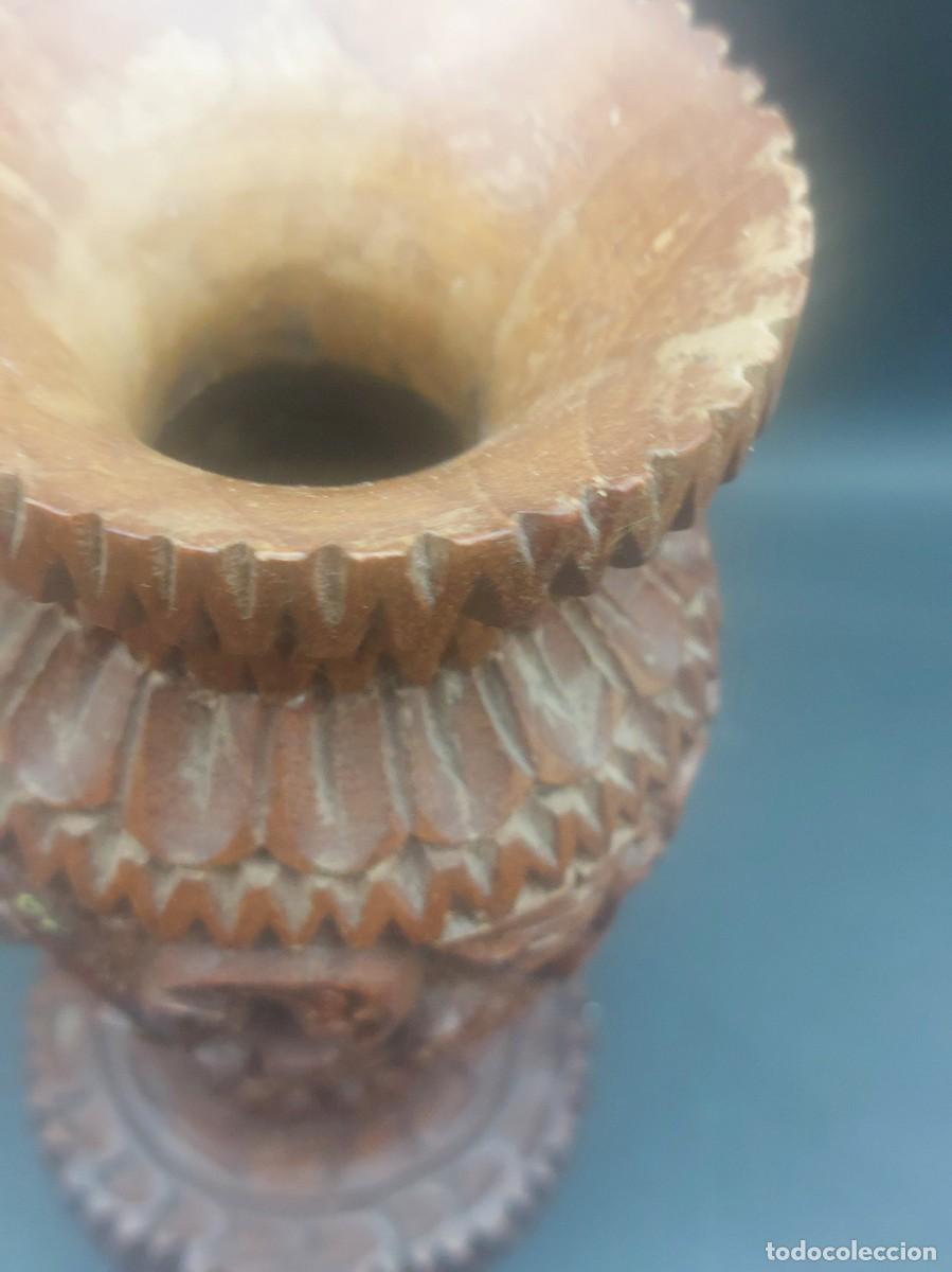Antig&uuml;edades: JARRON VINTAGE DE MADERA TALLADO A MANO - Foto 4