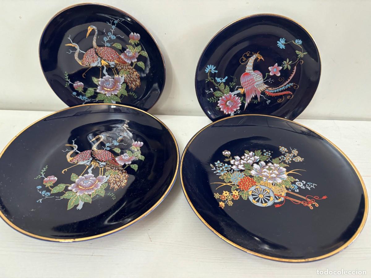 Antig&uuml;edades: 4PLATOS CERAMICA JAPONESA FILO ORO