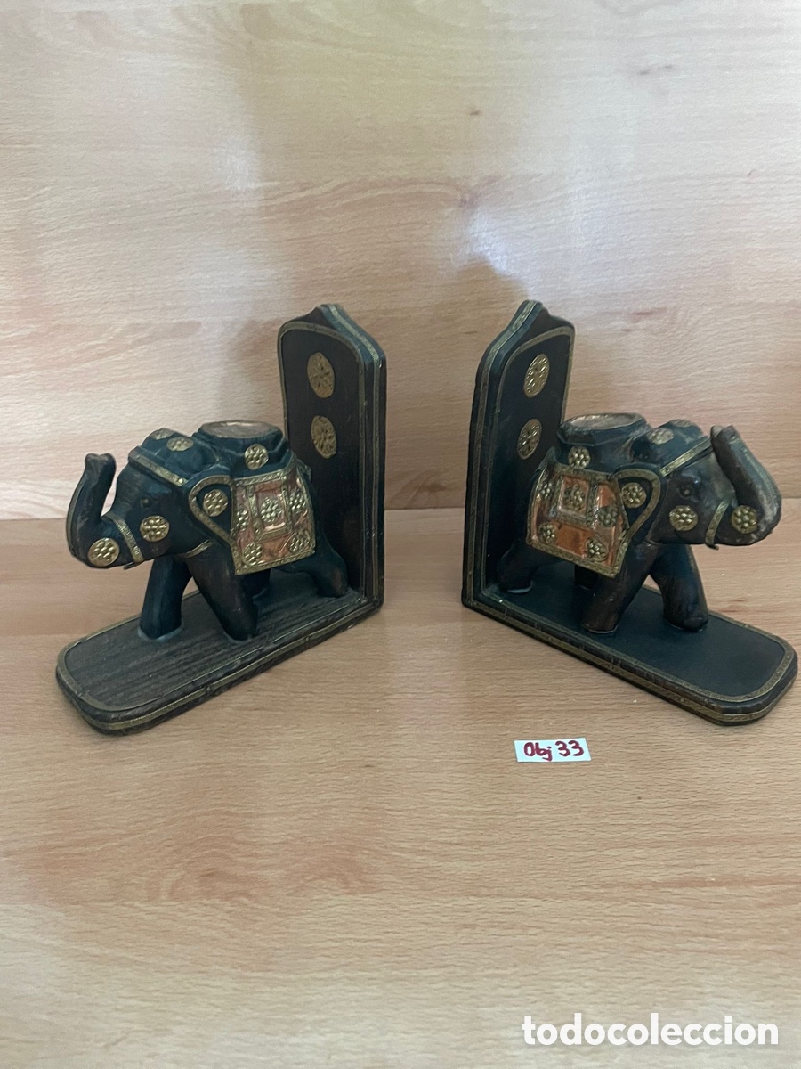 Antig&uuml;edades: Sujeta libros elefante de &eacute;bano - Foto 1
