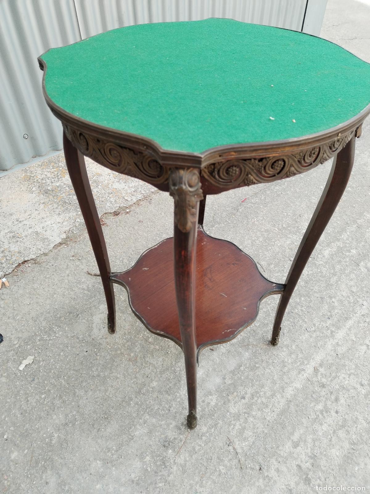 Antig&uuml;edades: mesa auxiliar de madera y bronce - Foto 5