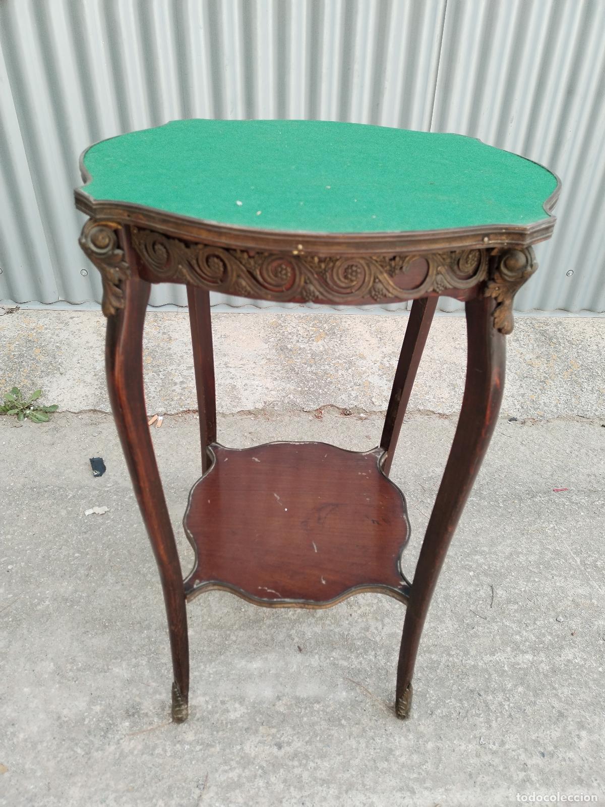 Antig&uuml;edades: mesa auxiliar de madera y bronce - Foto 6