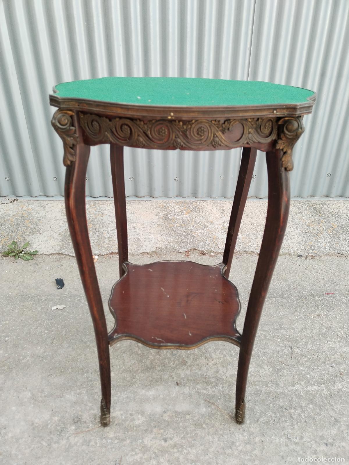 Antig&uuml;edades: mesa auxiliar de madera y bronce - Foto 7