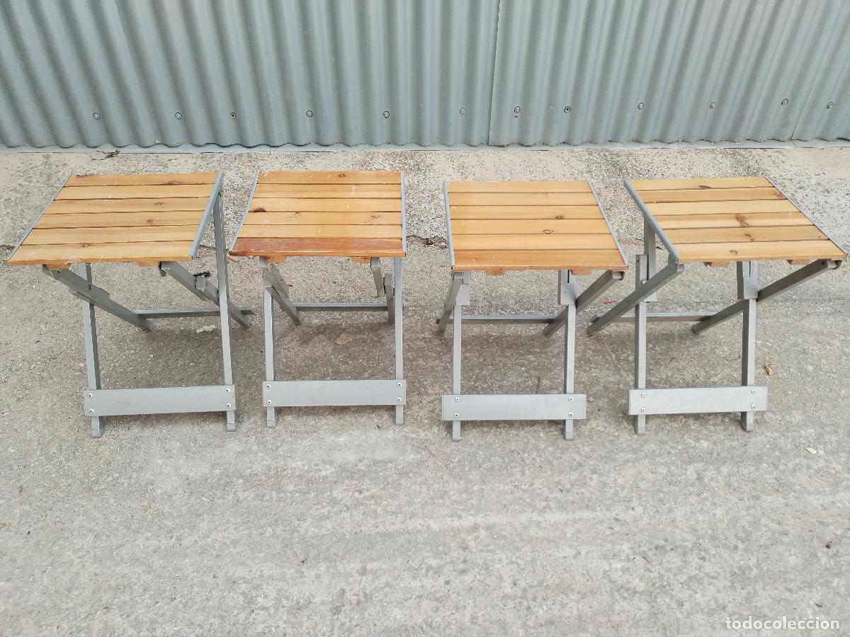 Antig&uuml;edades: 4 sillas taburetes plegables de aluminio - Foto 4
