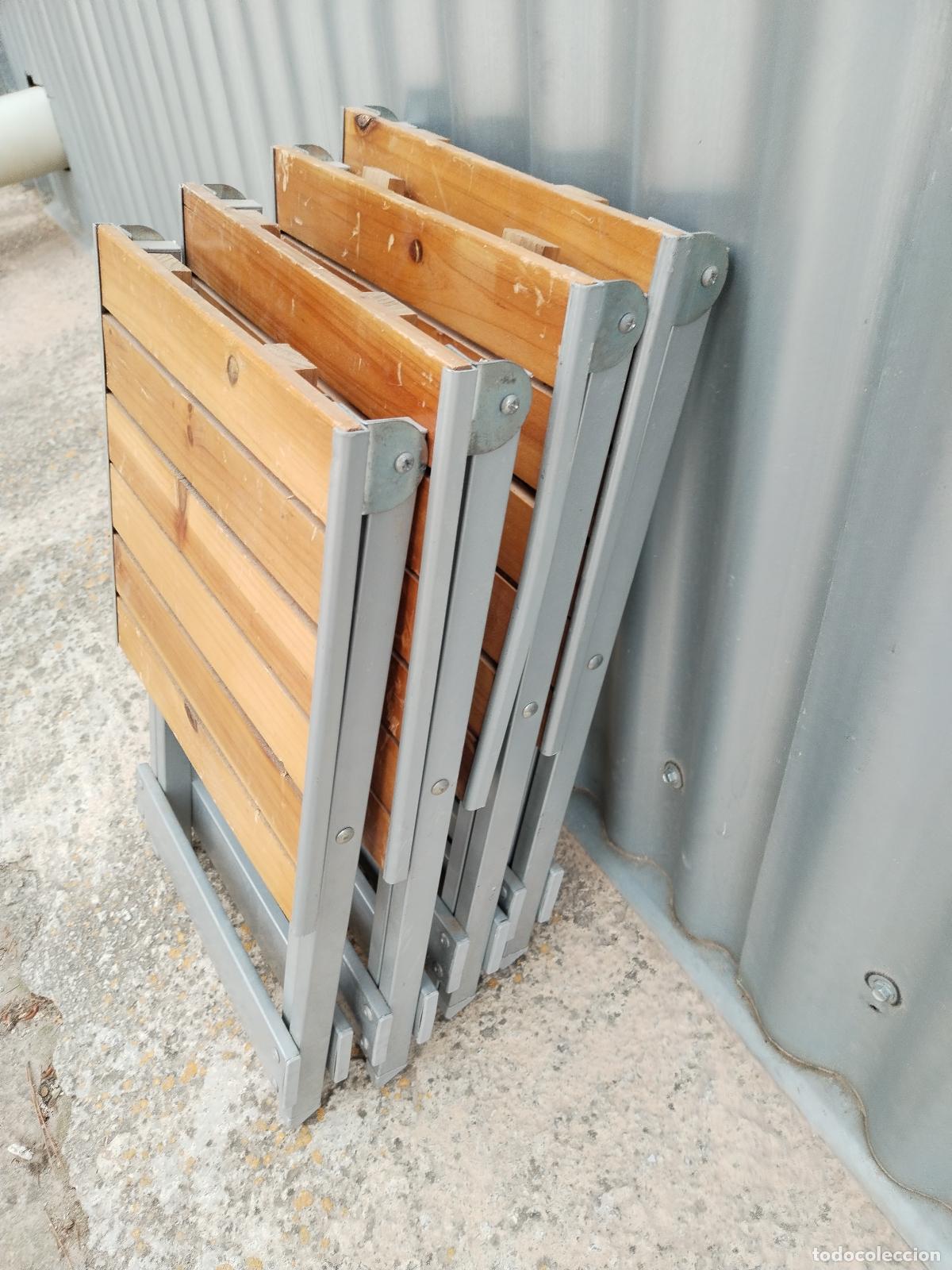 Antig&uuml;edades: 4 sillas taburetes plegables de aluminio - Foto 5