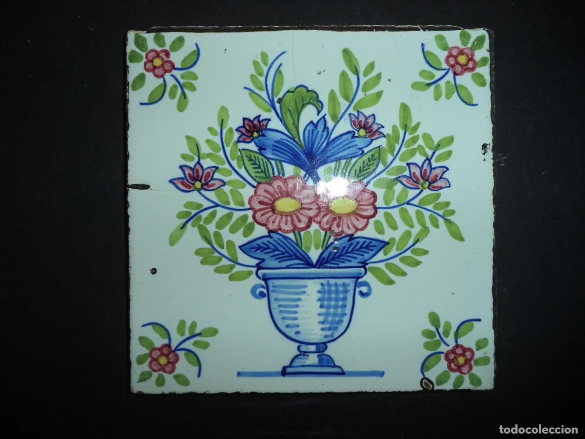 Antig&uuml;edades: Azulejo, Vaso Florido, S&eacute;c XIX - Foto 1