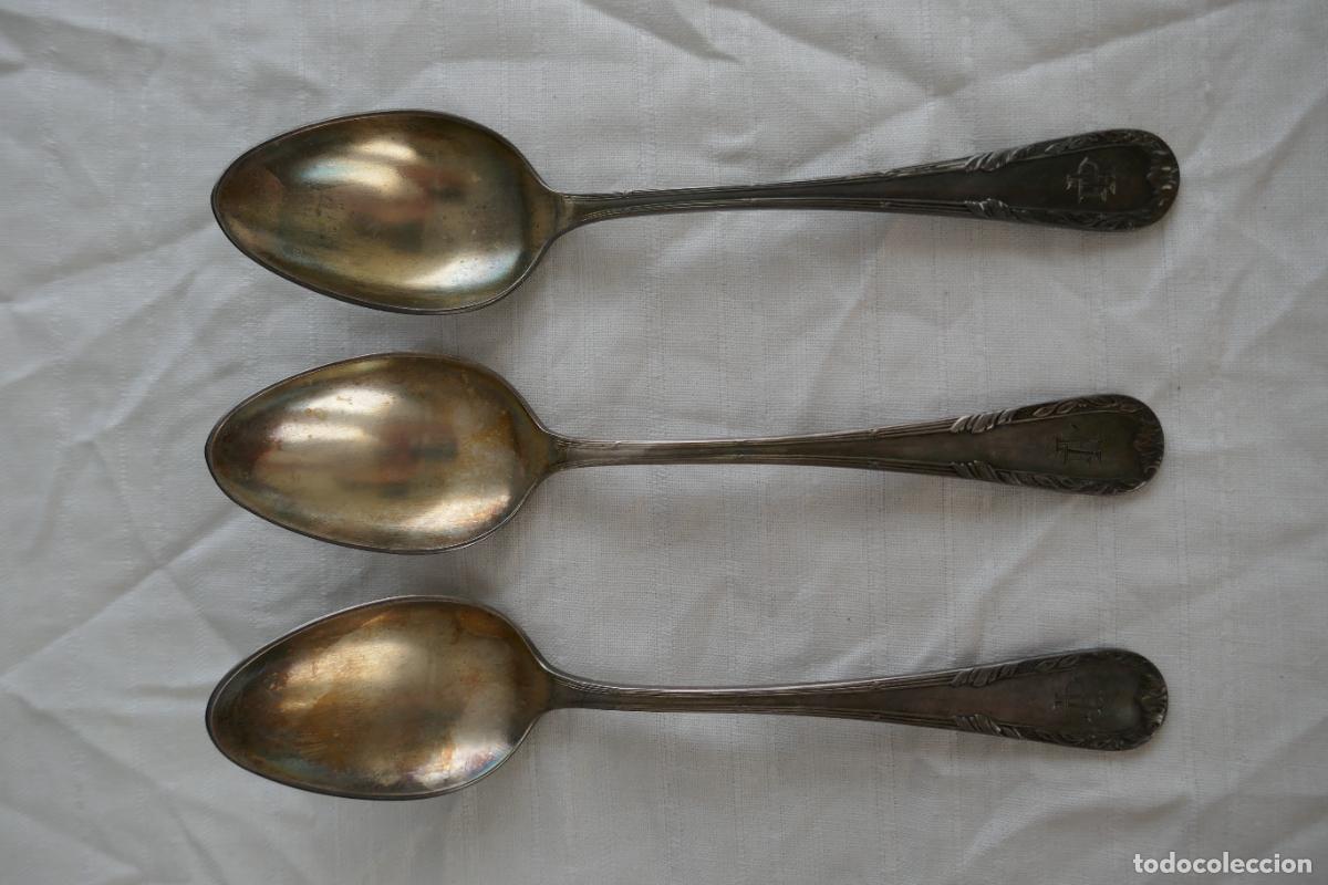 Antig&uuml;edades: LOTE DE 3 CUCHARAS SOPERAS PLATEADAS. - Foto 1