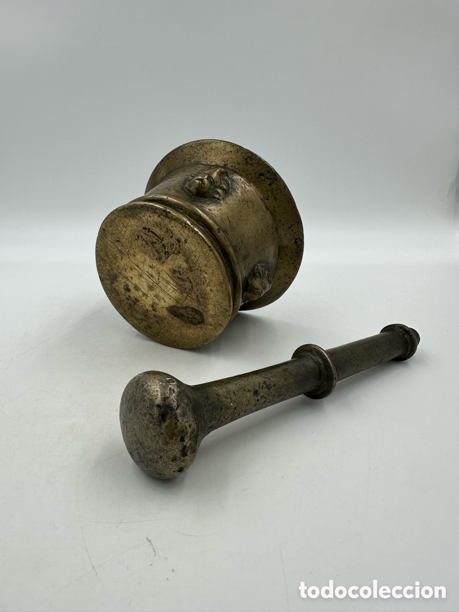 Antig&uuml;edades: Antiguo almirez o mortero de bronce con angelitos - Foto 7