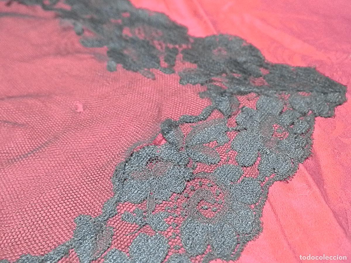 Antig&uuml;edades: ANTIGUA MANTILLA RECTANGULAR BORDADA EN TUL , 150X65 CM - Foto 4