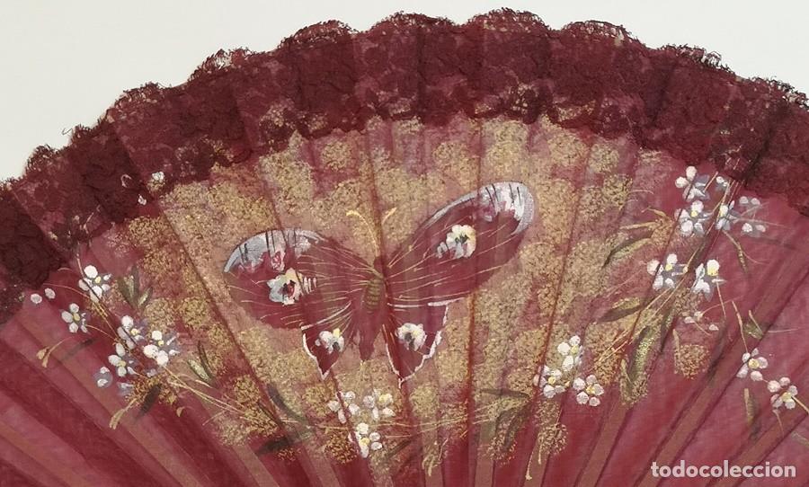 Antig&uuml;edades: Gran Abanico Pintado a Mano con Encaje - Foto 6