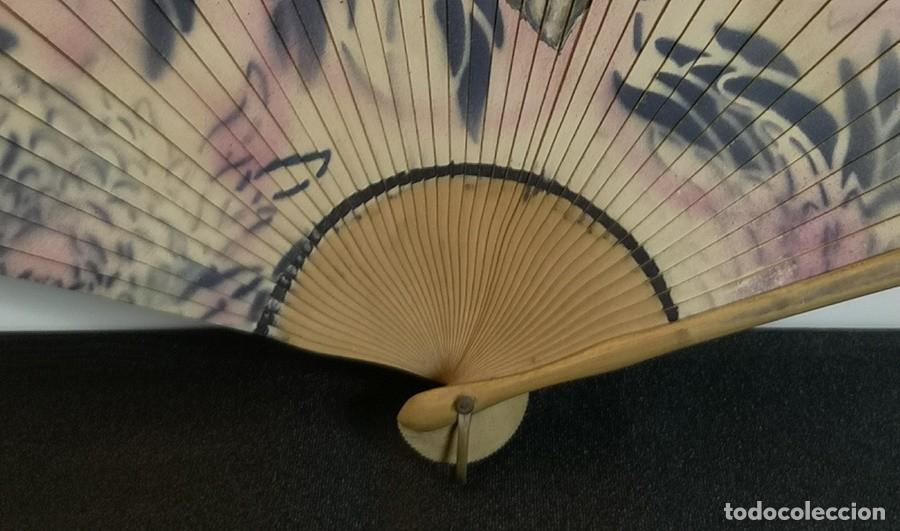 Antig&uuml;edades: Abanico de Madera y Papel con Flor - Foto 5