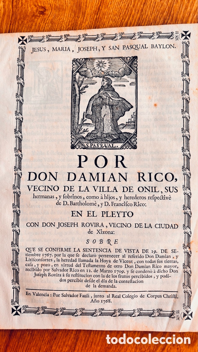 Antig&uuml;edades: Documento Onil 1768, sentencia. - Foto 1