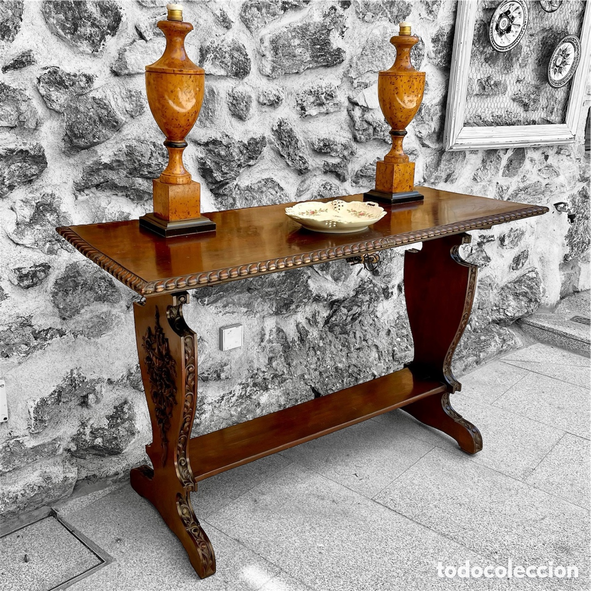 Antiquit&eacute;s: Magnifica mesa consola o altar castellana en madera maciza de nogal - siglo XVIII