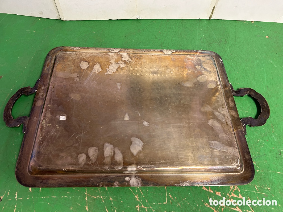 Antig&uuml;edades: BANDEJA DE MESA DE ALPACA - Foto 2
