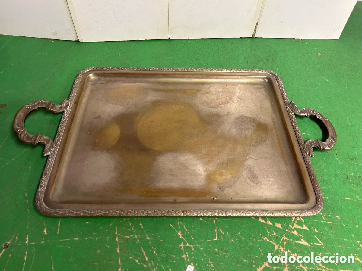 Antig&uuml;edades: BANDEJA DE MESA DE ALPACA - Foto 1