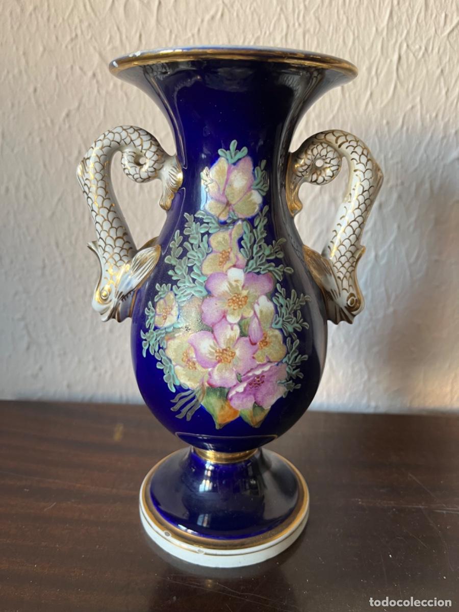 Antig&uuml;edades: Jarr&oacute;n antiguo azul con flores - Foto 1