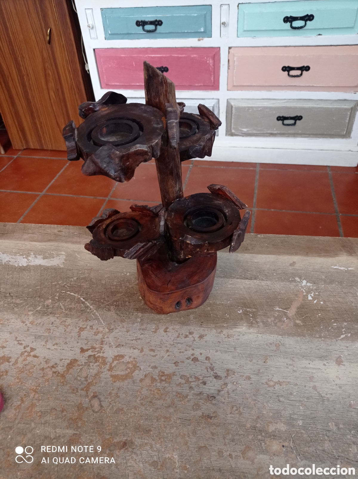 Antig&uuml;edades: Porta velas de madera - Foto 2