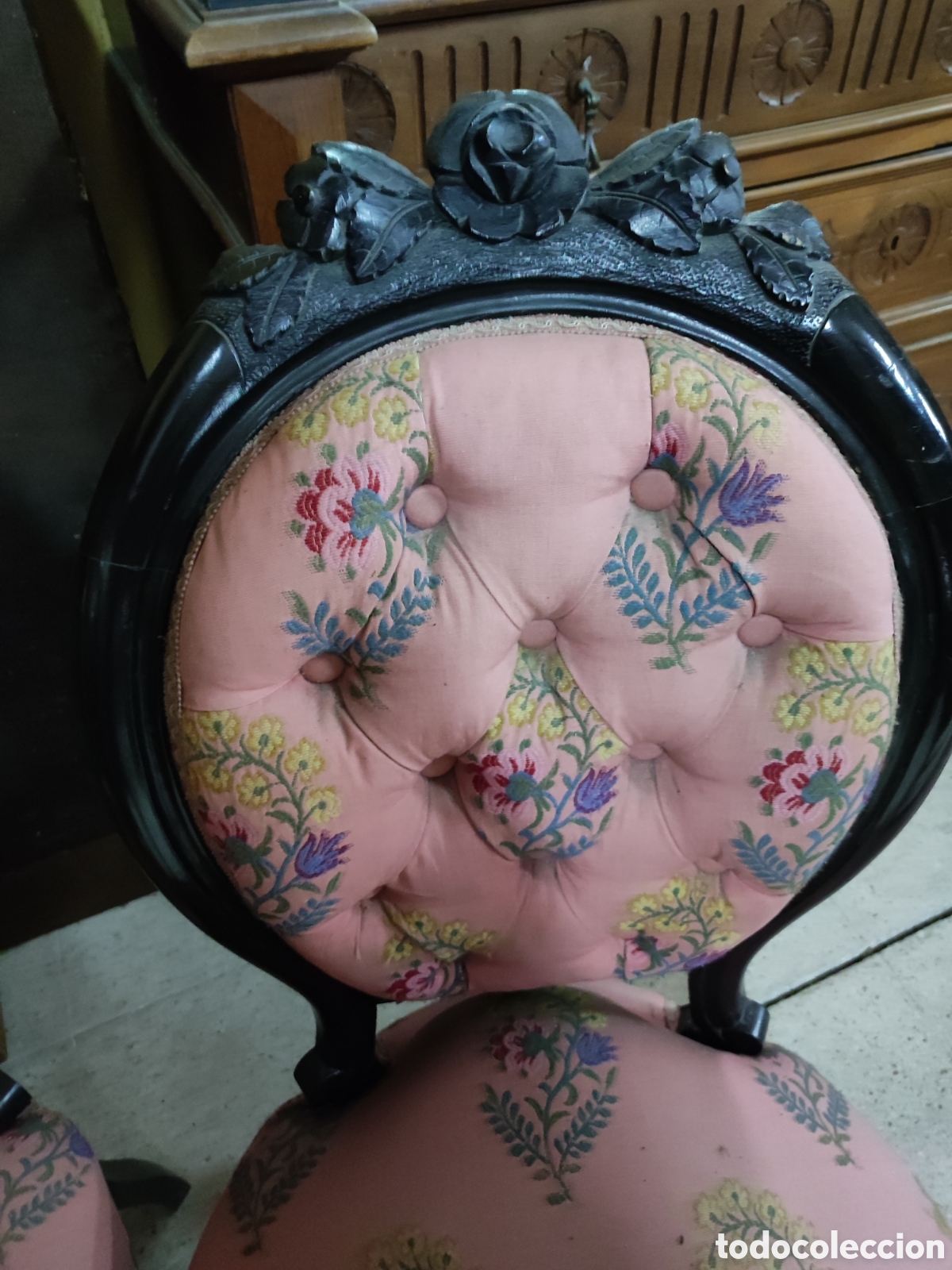 Antig&uuml;edades: Pareja sillas Isabelinas ebonizadas - Foto 3