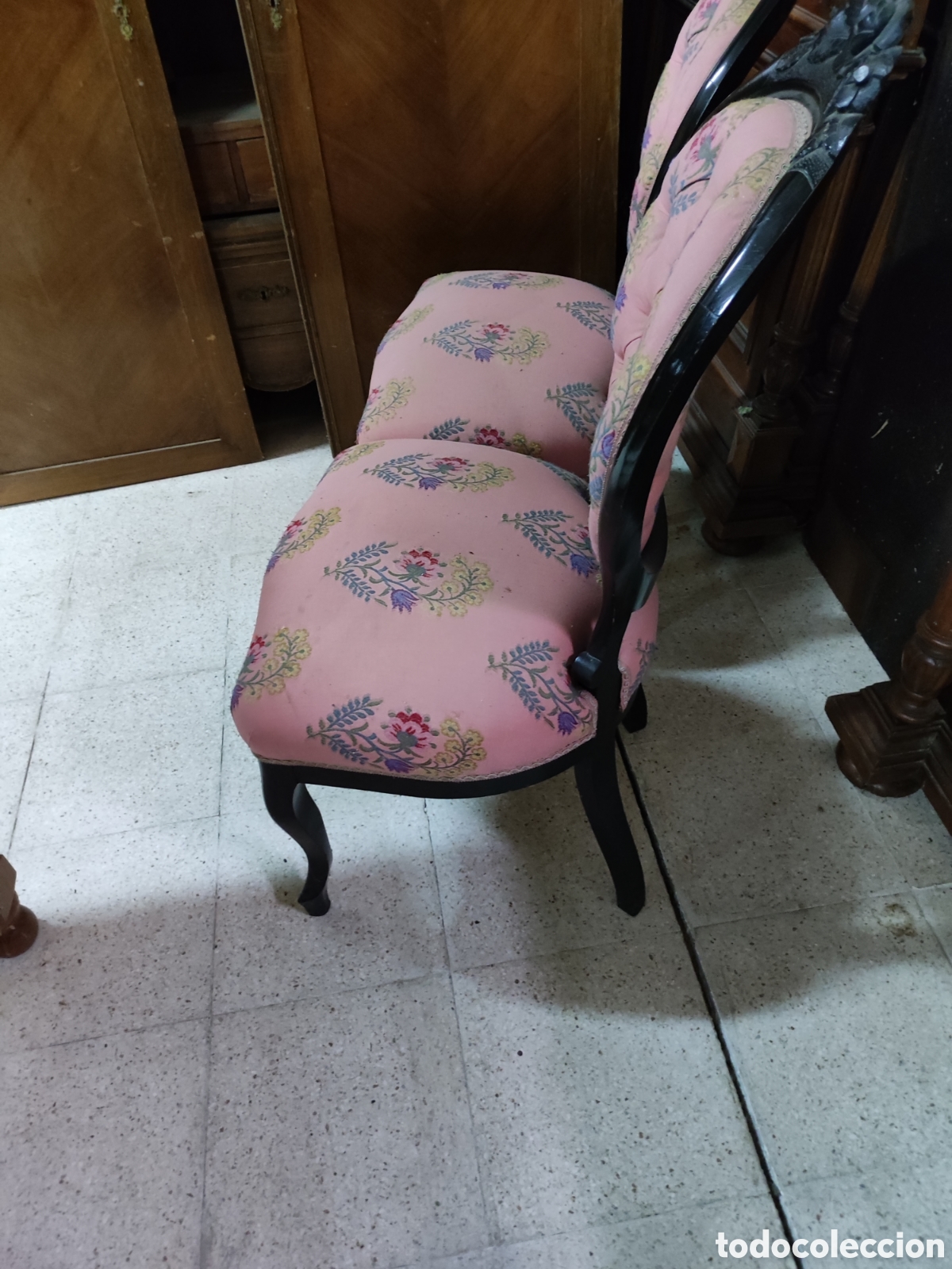 Antig&uuml;edades: Pareja sillas Isabelinas ebonizadas - Foto 4