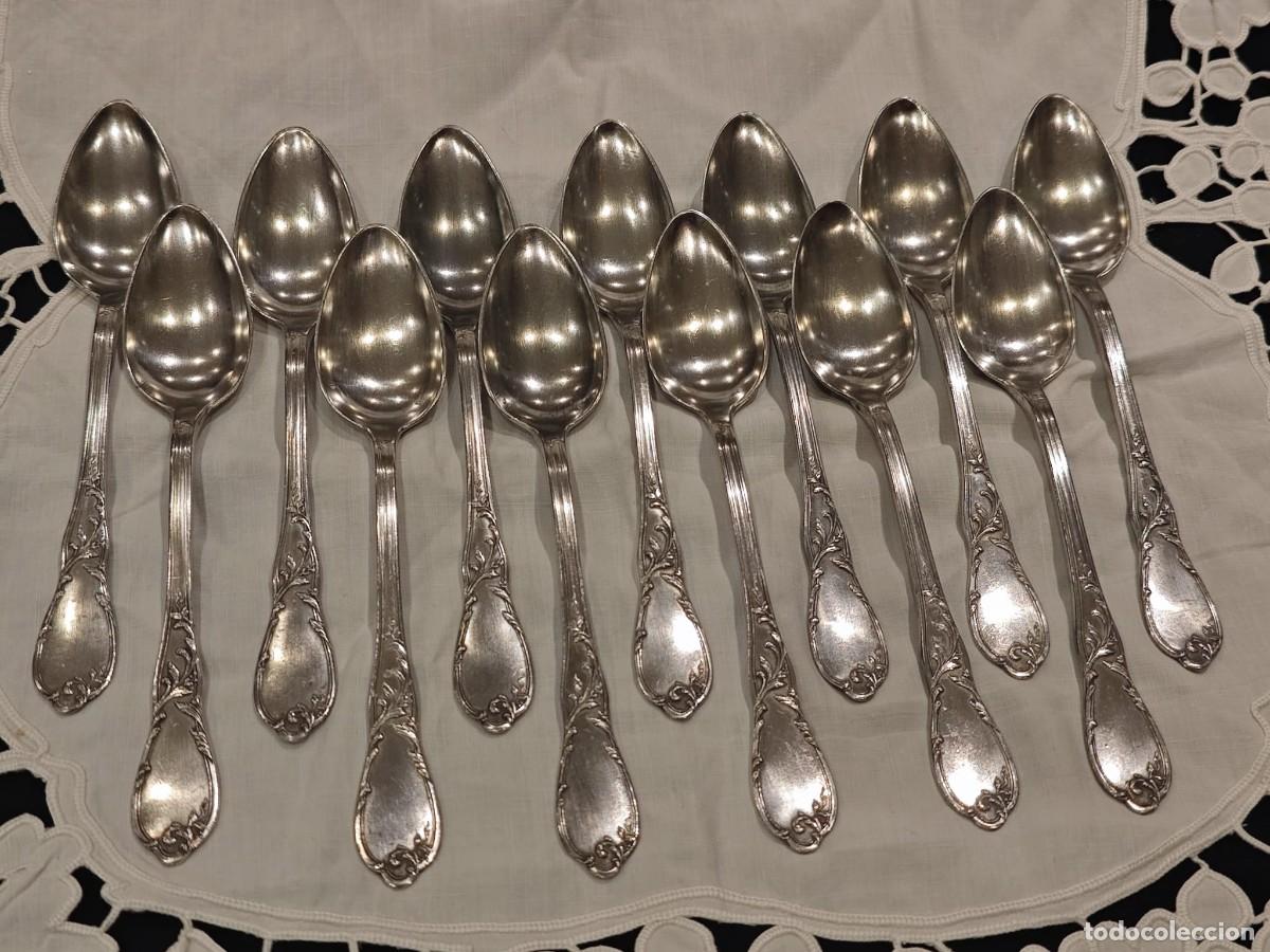 Antig&uuml;edades: 12 cucharas postre / cucharitas ba&ntilde;o plata - Foto 1