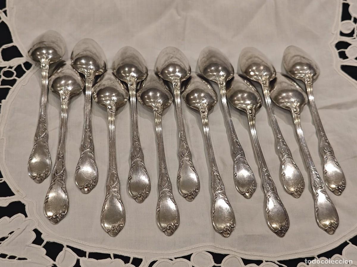 Antig&uuml;edades: 12 cucharas postre / cucharitas ba&ntilde;o plata - Foto 2