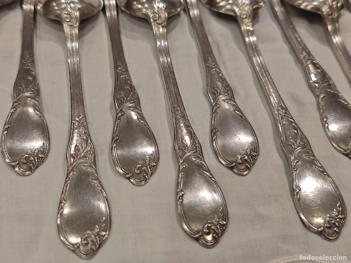Antig&uuml;edades: 12 cucharas postre / cucharitas ba&ntilde;o plata - Foto 3