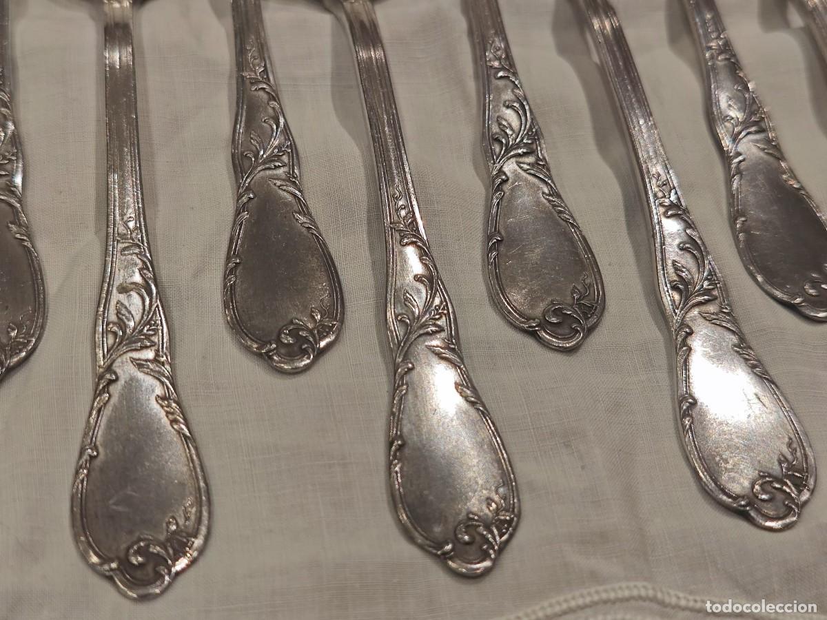 Antig&uuml;edades: 12 cucharas postre / cucharitas ba&ntilde;o plata - Foto 4